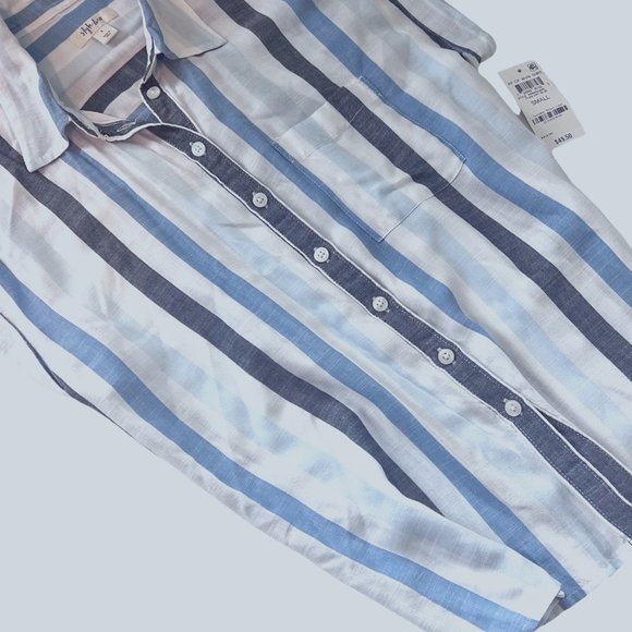 Stalin & Company Striped Sleeveless Button Down High Low Top Size Small New - Picture 3 of 8